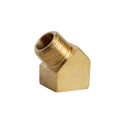Set of five Emery Jensen 45 DG STRT ELBOW 3/8-inch brass pipe fittings for plumbing and industrial use.