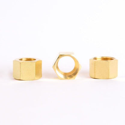 Set of three 1/2 inch compression nuts for fittings, bulk pack by Emery Jensen, with visible metal fittings in the image.