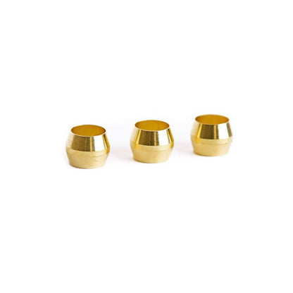 Emery Jensen bulk compression fittings, 1/4 inch sleeve, pack of five, with visible metal fittings on a white background.