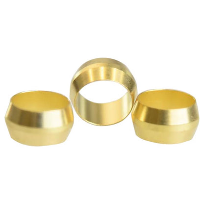 Pack of three 3/8-inch compression sleeve fittings by Emery Jensen for plumbing and fluid connections.