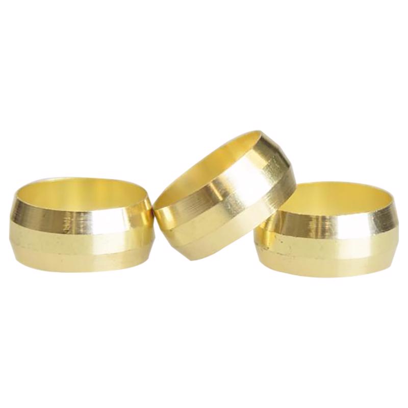 Pack of three 5/8-inch Emery Jensen bulk compression fittings sleeves for plumbing or irrigation connections.