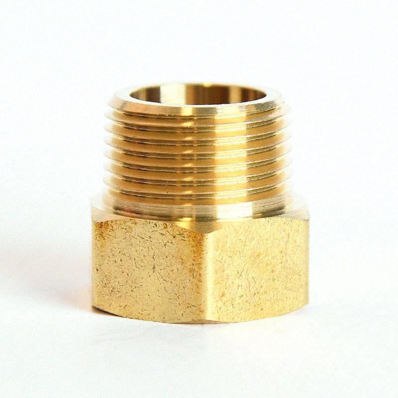 Set of five Emery Jensen garden fittings with 3/4-inch female hose and 3/4-inch male pipe connectors on card backing.