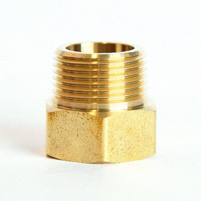 Set of five Emery Jensen garden fittings with 3/4-inch female hose and 3/4-inch male pipe connectors on card backing.