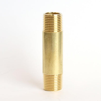 Set of five brass nipples with 3/8 inch diameter and 2-1/2 inch length, featuring male pipe thread (MPT) fittings.