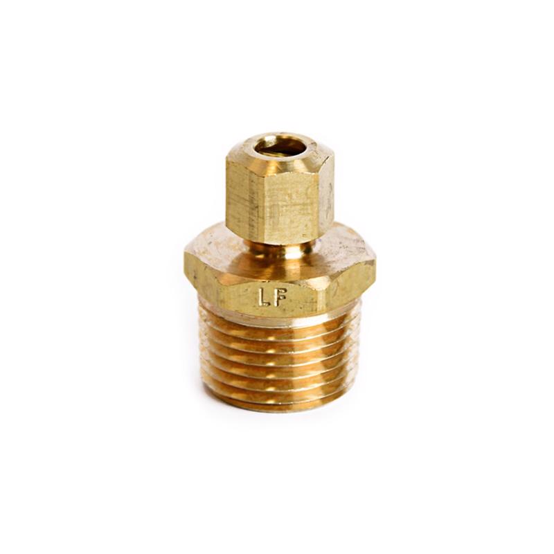 Set of five Emery Jensen 1/4-inch by 1/2-inch compression fittings for plumbing, displayed in a close-up image.