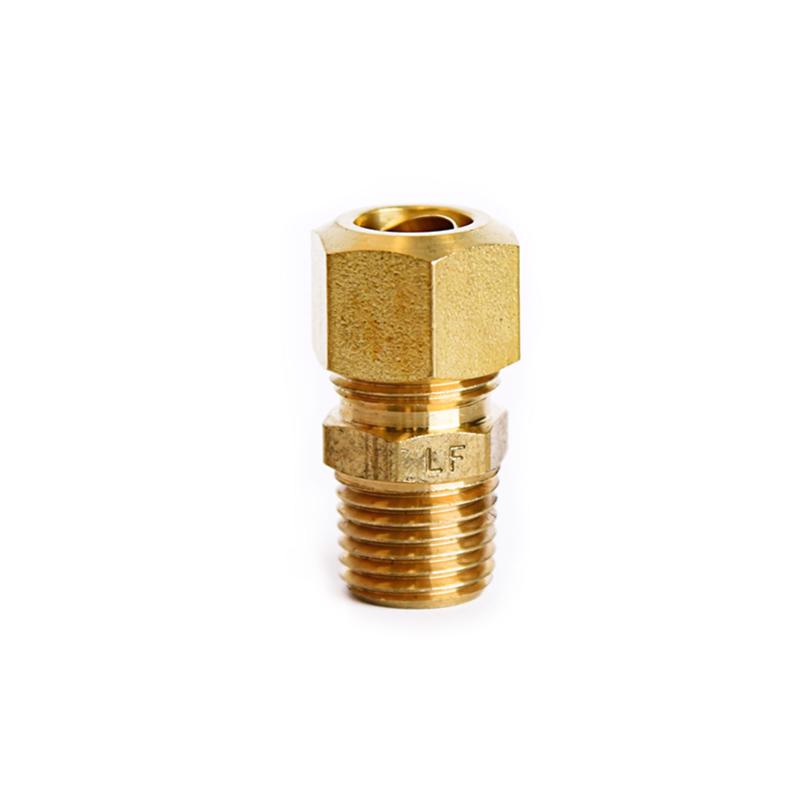 Bulk compression fittings by Emery Jensen, 3/8 inch to 1/4 inch connectors, pack of five, shown in a close-up image.