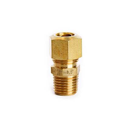 Bulk compression fittings by Emery Jensen, 3/8 inch to 1/4 inch connectors, pack of five, shown in a close-up image.