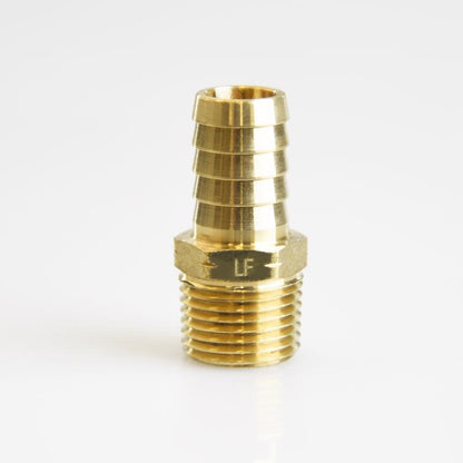 Pack of 5 brass hose barb fittings with 5/8-inch female and 1/2-inch male NPT threads from Emery Jensen with insert/thread fittings.