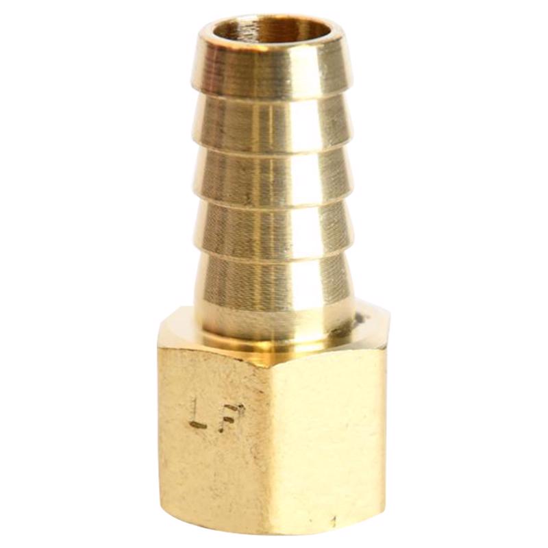 Set of five brass hose barbs with 1/2-inch male to 3/8-inch female threads, used as pipe fittings and connectors.