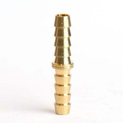 Pack of five Emery Jensen brass hose barb menders with 1/4-inch insert/thread fittings for durable hose repair.