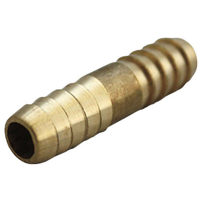 Set of five brass hose barb menders with 5/16-inch fittings, designed for secure threaded connections in plumbing applications.