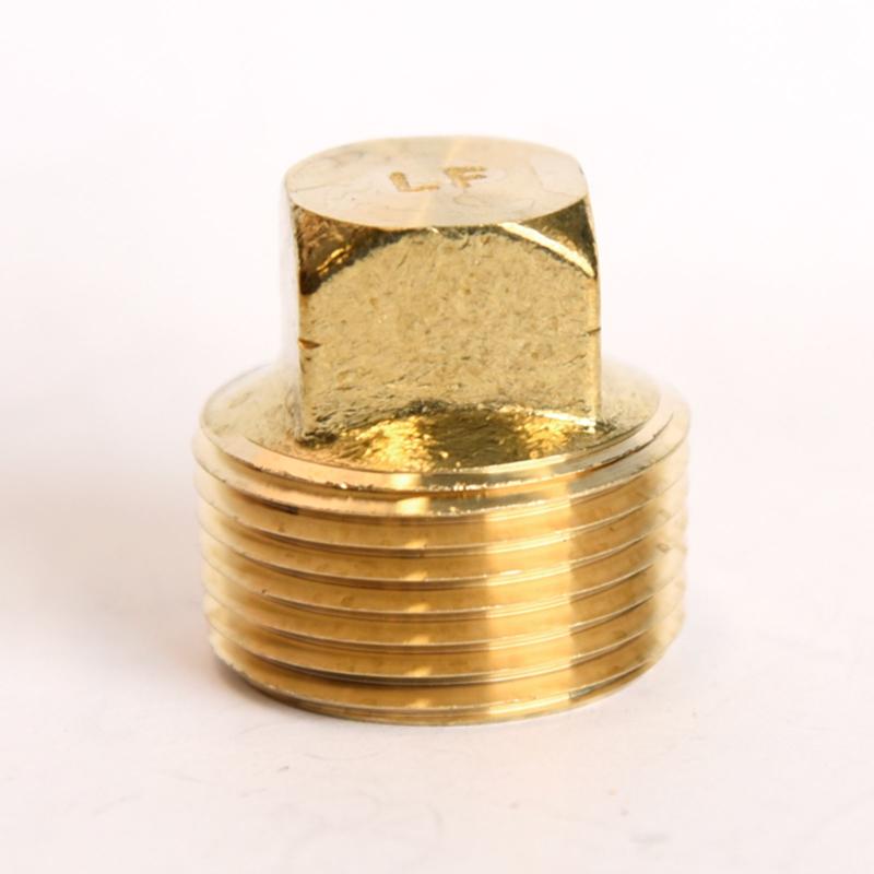 Set of five brass CORED PLUG 3/4" MPT bulk pipe fittings by Emery Jensen, showcasing shiny metallic fittings with threaded ends.