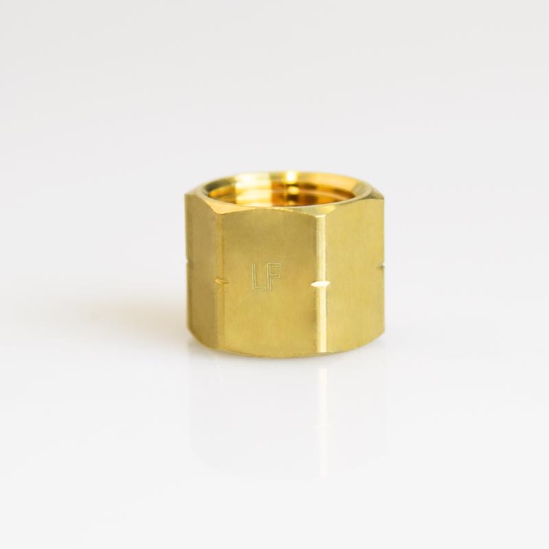Bulk brass pipe caps, 3/8-inch FPT, Emery Jensen pipe fittings pack of 5 for plumbing and piping applications.