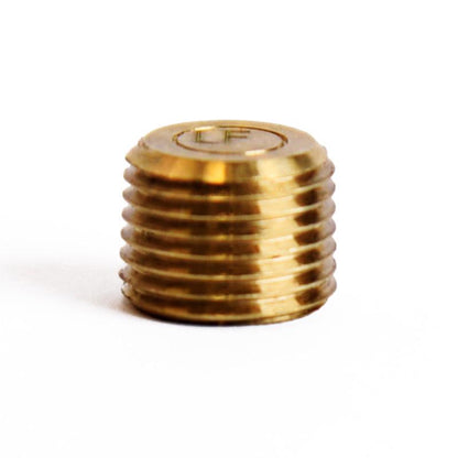 Bulk brass pipe fittings, Emery Jensen CONTR Sunk Plug 1/8" MPT, pack of 5, with metallic finish and threaded design