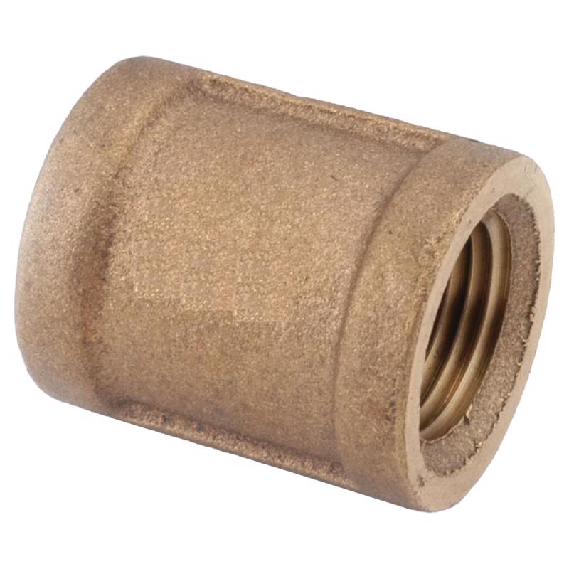 Bulk brass pipe fittings, 3/8 inch Coupling Brass LF FPT by Emery Jensen, pack of 5, showing shiny metal fittings for plumbing use.