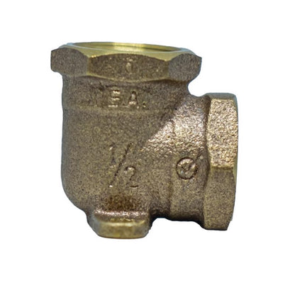 Five brass DROP EAR ELBOW FIP 1/2" pipe fittings from Emery Jensen for plumbing and piping installations.