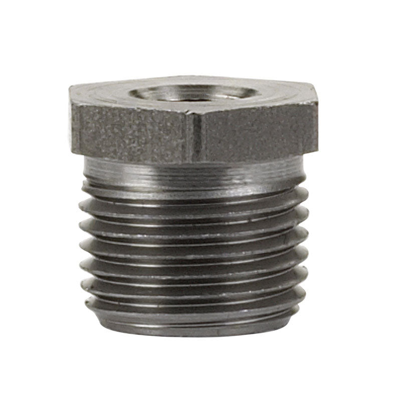 Black iron hex bushing 3/4x1/4 from Emery Jensen, pack of 5, showing the fitting's hex shape and black finish for plumbing use.