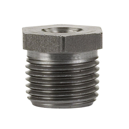 Black iron hex bushing 3/4x1/4 from Emery Jensen, pack of 5, showing the fitting's hex shape and black finish for plumbing use.