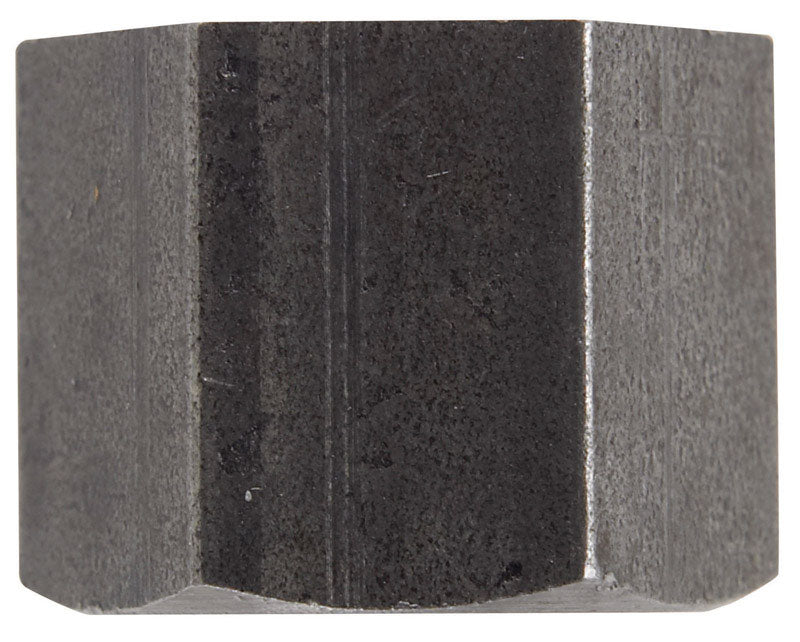 Set of five black iron CAP HEX 1/8" fittings from Emery Jensen, suitable for plumbing and piping projects.