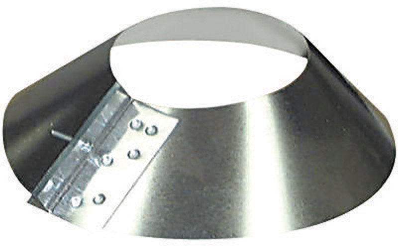Galvanized steel storm collar 8-inch 26 gauge from Emery Jensen, used for vent pipe fittings, pack of 6.