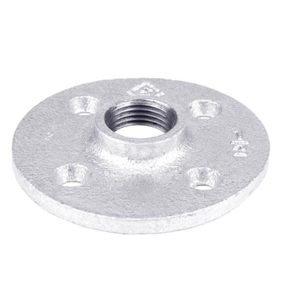 Galvanized 1/2 inch flange floor fitting from Emery Jensen, pack of 5, showing shiny metal flange for plumbing or pipe installation.