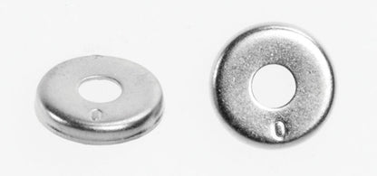 Set of five Emery Jensen flat washer retainers, small metal washers for fasteners and hardware applications.
