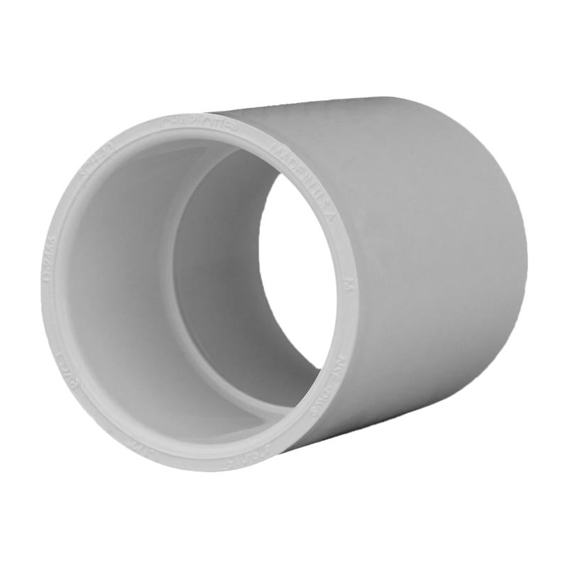 Emery Jensen PVC pressure fit SXS SCH40 coupling for plumbing, pack of 25, shown in a close-up image.