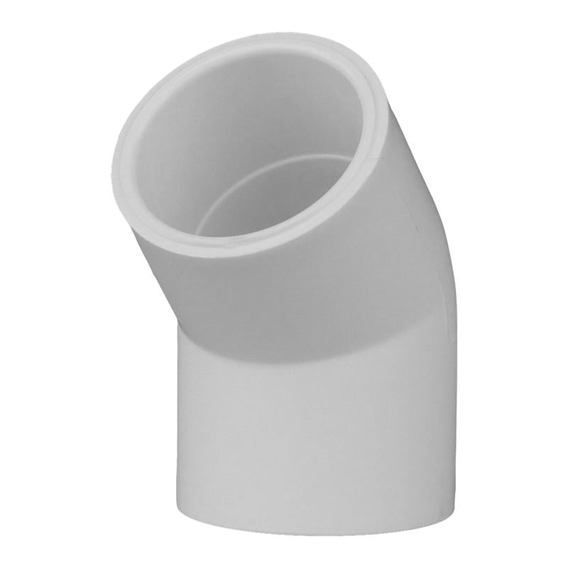 PVC pressure fitting elbow 45° 3/4 inch Sch40 from Emery Jensen, shown in a pack of 25, with visible pipe connections and fittings.