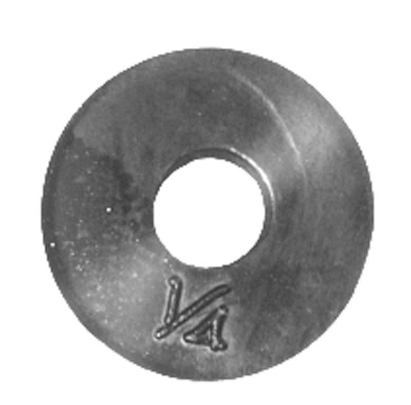 Set of five Emery Jensen flat washers for 1/4 faucet connections, durable metal construction for plumbing repairs and installations.