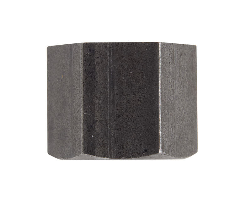 Black iron CAP HEX 3/8 inch fittings from Emery Jensen, packaged in a set of five for plumbing or DIY projects.