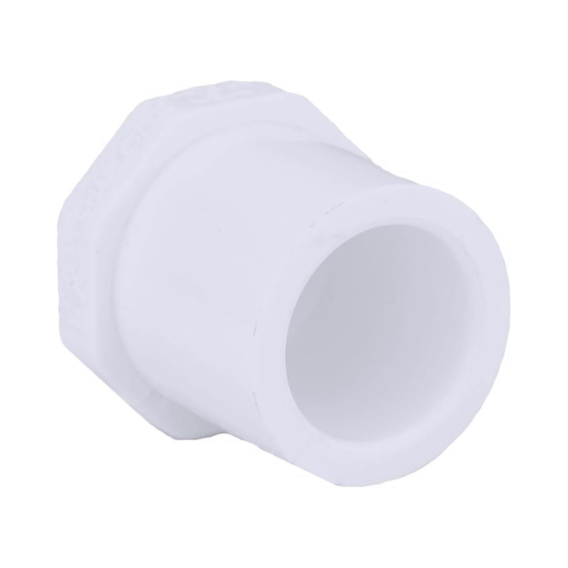 Emery Jensen PVC SCH40 1/2" slip plug fitting for pressure piping, shown in a pack of 50, made of durable PVC material.