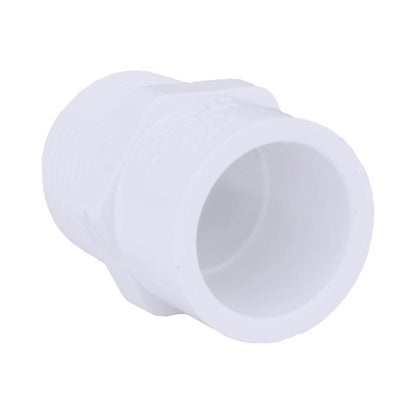 Pack of 25 Emery Jensen PVC pressure fittings, ADAPTR SCH40 3/4MPT1/2SL, showing threaded and slip connection details.