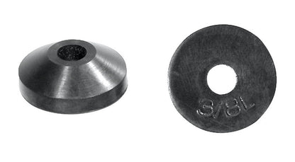 Set of five Emery Jensen beveled washers for faucets, 3/8-inch size, with durable metal construction and precise beveled edges.