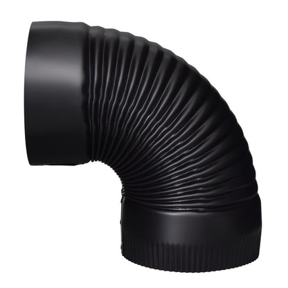 Black 90-degree elbow pipe fitting by Emery Jensen, 24 gauge, 6-inch length, shown in a pack of four fittings.