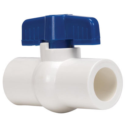 Two 2-inch plastic ball valves with SXS connections from Emery Jensen, shown in a pack of two.