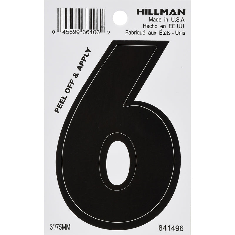 3" BLK #6 VINYL ADHV 1PC - Pack of 6