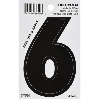 3" BLK #6 VINYL ADHV 1PC - Pack of 6