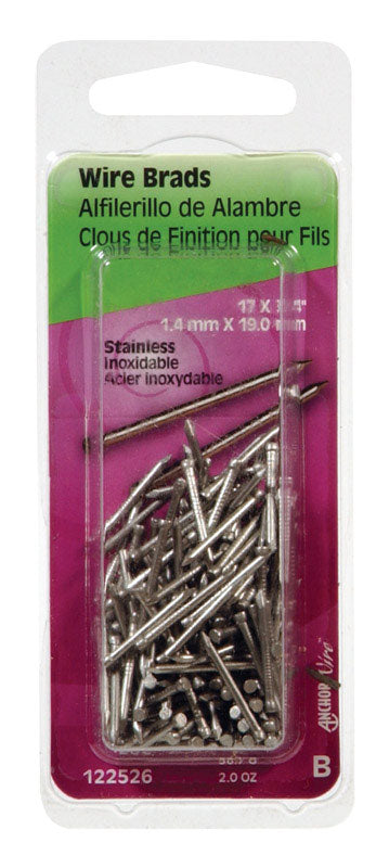 Emery Jensen 3/4x17 stainless wire brads or nails, pack of 6, suitable for finishing carpentry and woodworking projects.