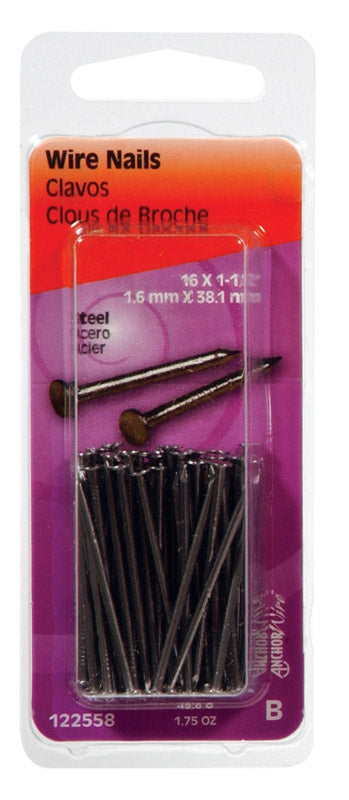 Set of six Emery Jensen steel wire brads, 1-1/2 inch length, 16 oz, suitable for nail and escutcheon applications.
