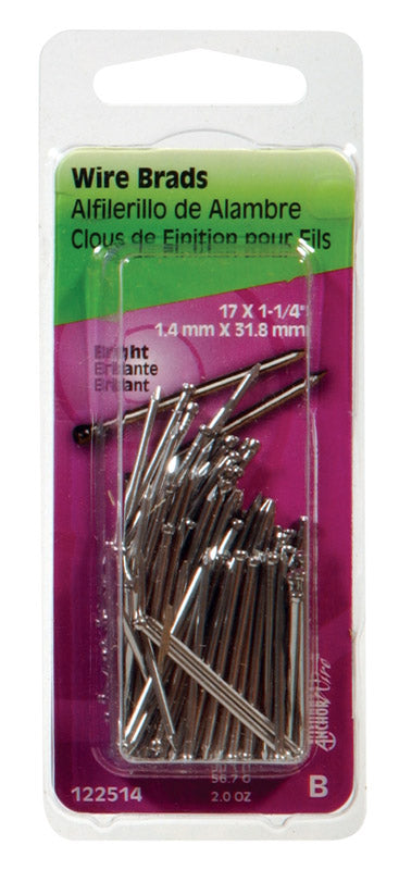 Emery Jensen Brad Steel 1-1/4x17 2oz wire brads in a pack of six, suitable for nail and escutcheon applications.
