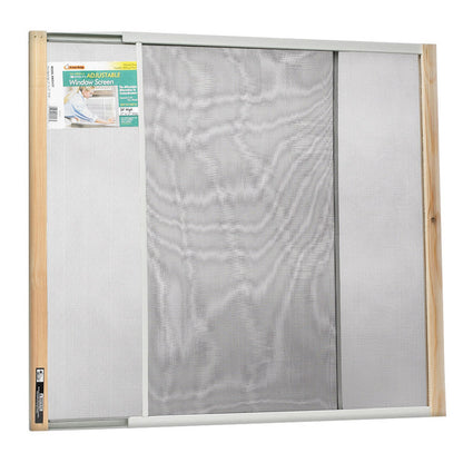 Pack of 12 Emery Jensen adjustable window screens measuring 24x21 to 37 inches, shown in a partially installed state.