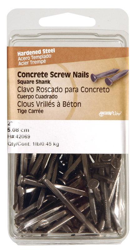 Three Emery Jensen 2.5-inch concrete nails in a 1-pound pack, designed for masonry and concrete applications.