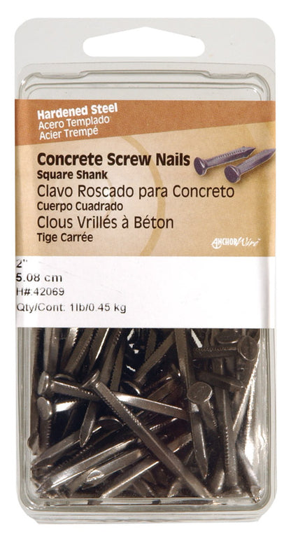 Three Emery Jensen 2.5-inch concrete nails in a 1-pound pack, designed for masonry and concrete applications.