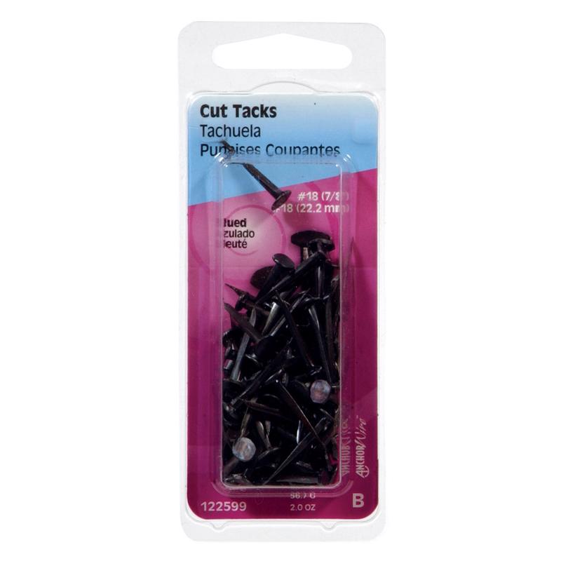 Emery Jensen CUT TACKS BLUES #18 upholstery and carpet tacks, pack of 6, showing blue tacks with sharp points and flat heads.