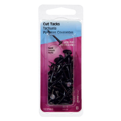 Emery Jensen CUT TACKS BLUES #18 upholstery and carpet tacks, pack of 6, showing blue tacks with sharp points and flat heads.