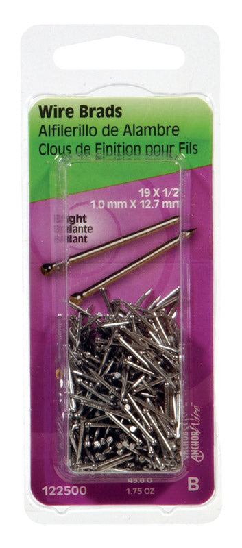Emery Jensen Brad Steel wire nails, 1/2x19 inches, 1.75 oz pack of 6, showing close-up of shiny metal nails.