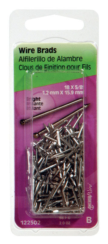 Emery Jensen 5/8x18 wire brads, 2 oz pack of 6, suitable for nails and escutcheons in carpentry and woodworking projects.