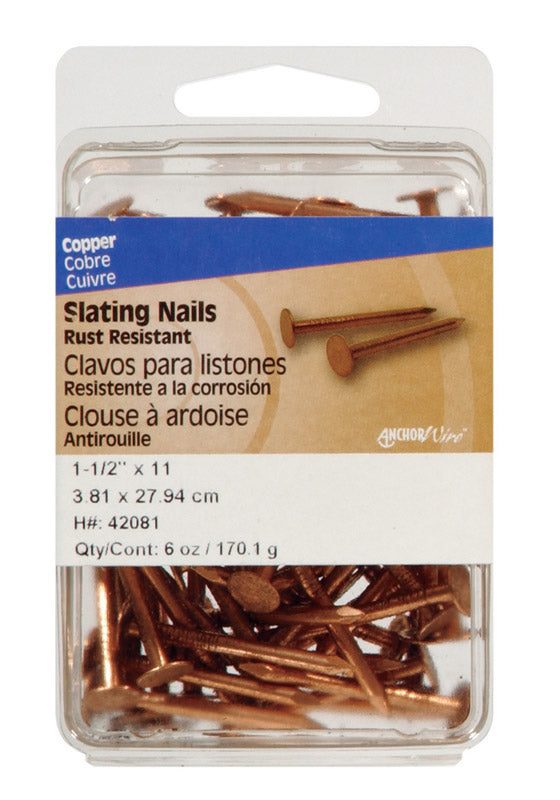 Set of five Emery Jensen copper wire brads, 1.5x11 inches, 6 oz, used for nails, escutcheons, and woodworking projects.