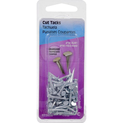 Emery Jensen TACKS GALV #14 staples, 1.75 oz pack of 6, showing shiny metal staples for fastening and upholstery projects.