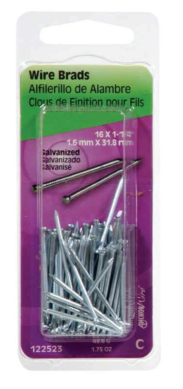 Emery Jensen pack of six 1-1/4 inch wire brads featuring 1.75 gauge, suitable for nail and escutcheon projects.